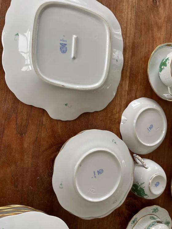 Image 1 of Gorgeous Herend Hungary Apponyi Chinese Bouquet Green Complete Dinner, Breakfast and Tea/Coffee Service Set – 6 Place Settings