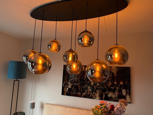 Smoked glass pendant lamp with 8 bulbs