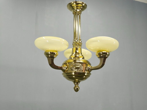 Neoclassical Art Deco Brass Chandelier, Czechoslovakia, 1930s