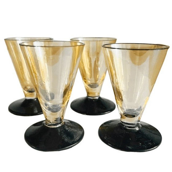 Image 1 of Antieke art deco iriserende amberkleurige karaf set van 5 1920's