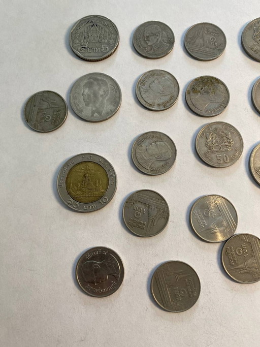 Lot of ancient coins - Thailand and Morocco - Bahts, Dirhams and Centimes – decoratieve objecten (photo 2 of 3)