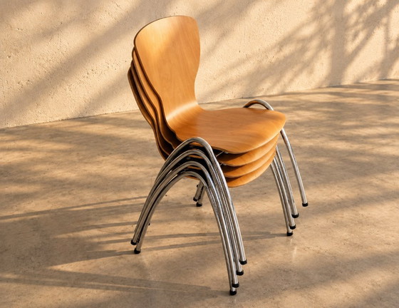 6x sedia da scuola vintage | sedie impilabili – Sedie da pranzo, Cromo, Legno (photo 2 of 7)