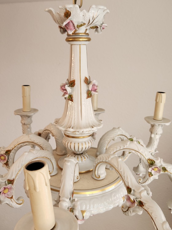 Lampadario a 8 bracci Mangani Ceramiche, in porcellana di Meissen Capodimonte, stile rococò barocco, (photo 21 of 40)