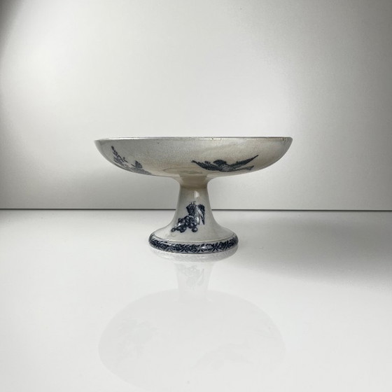 Image 1 of Kompottschale aus Pexonne-Eisenerde, blaues Vogelmotiv, Ende 19.