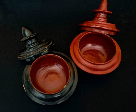 Two Burmese Alms Bowls, Burmese Lacquerware, Decorative Objects, Bamboo, Black, Aziatisch (photo 7 of 13)
