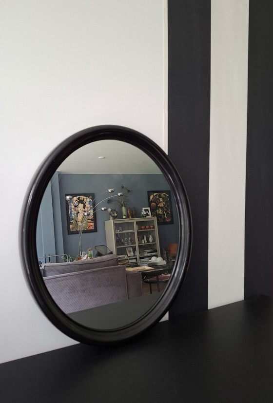 Vintage Tiger Black Plastic Oval Mirror from the 1970s – Glass (photo 3 of 5)