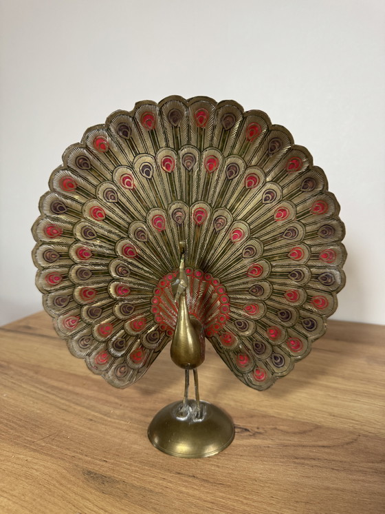 Image 1 of Large decorative brass peacock