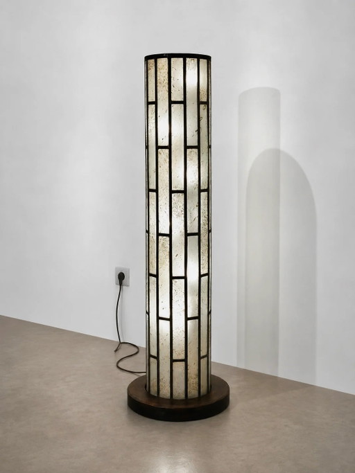 Lampada da terra architettonica in vetro colorato – vloerlampen, Wood, Metal, Brutalist