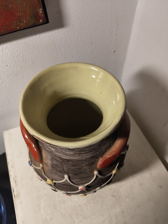 Image 1 of Vintage design modernist Italiaanse Harlekijn keramiek vaas van FRATELLI FANCIULLACCI 