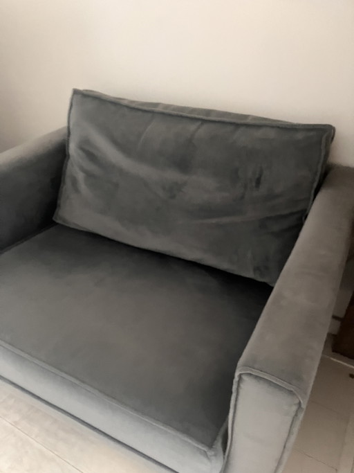 Canapé/fauteuil Sissy Boy deux places en velours gris-bleu