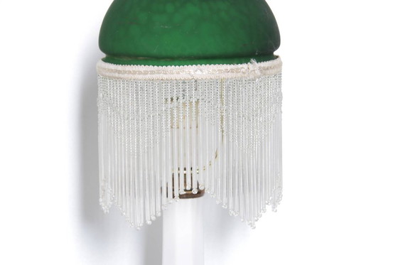 Image 1 of Table lamp with glass shade, glass beads, porcelain, 43cm, 1970s vintage