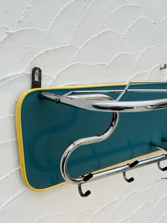 Image 1 of Appendiabiti da parete vintage blu e cromato