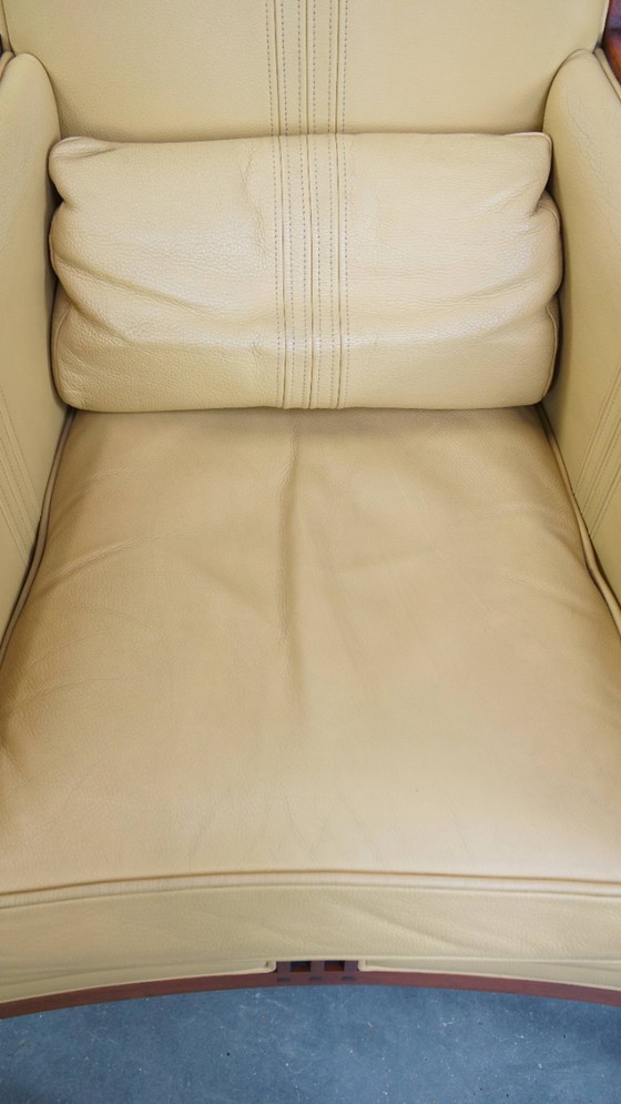 Image 1 of Art Deco Schuitema Design Sessel in gelbem Leder mit hoher Rückenlehne aus der Serie Decoforma