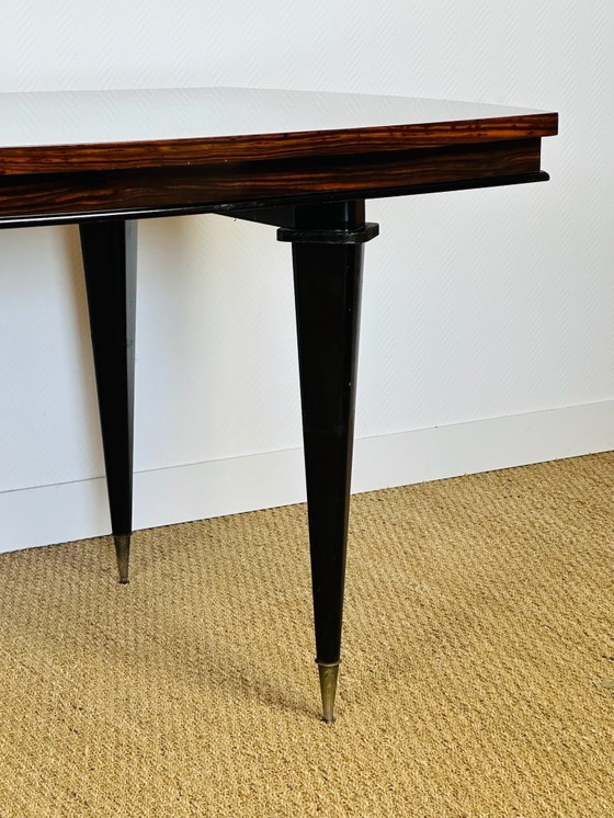 Image 1 of Art Deco modernistische eettafel met marqueterie van Macassar ebbenhout, 1940
