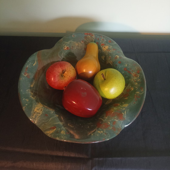 Image 1 of Bol en céramique vintage milieu du XXe siècle – Émail marbré – Signé Lesauy