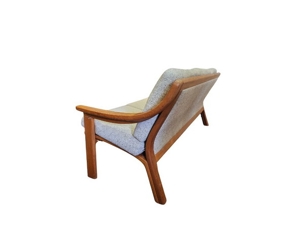 Mid Century Dänisches skandinavisches Dreisitzer-Sofa, 3-5 Sitzer Sofas, Holz, Stoff, Beige, Vintage (Foto 12 von 13)