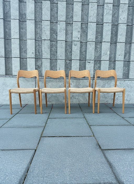 4 eiken Niels Otto Moller eetkamerstoelen met papercord