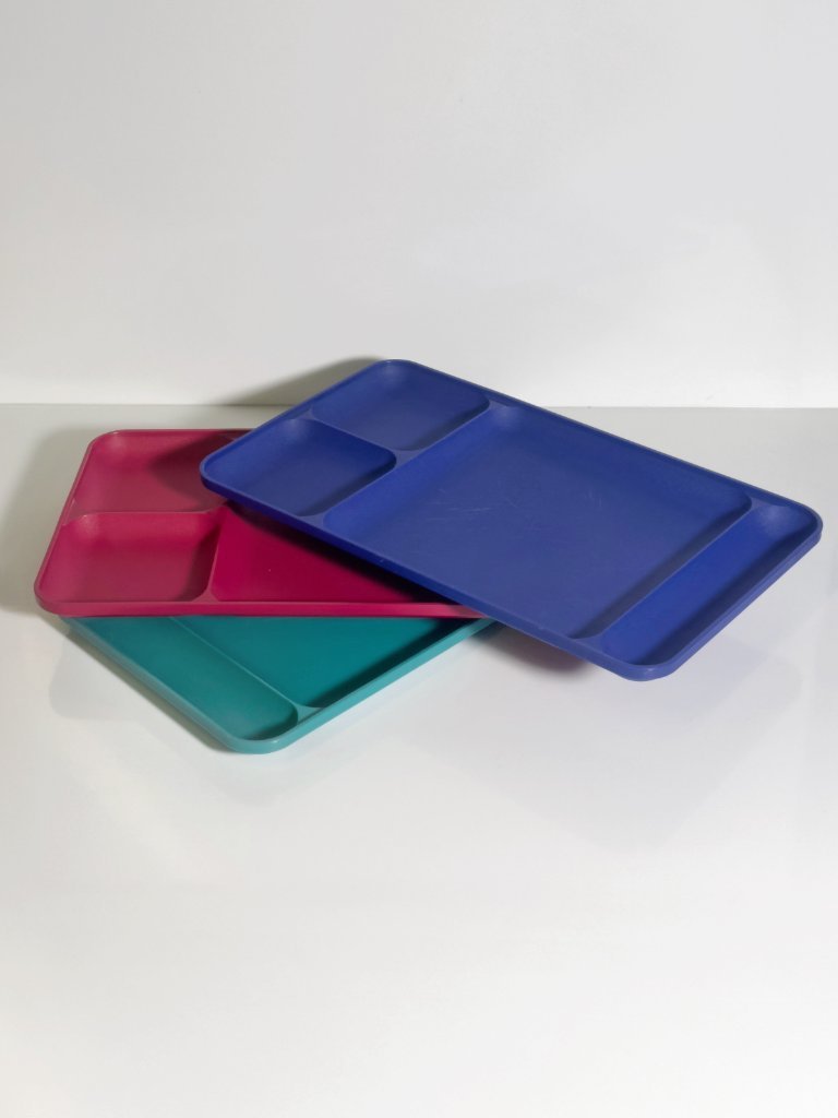 3x Tupperware Vintage Picnic Plate Tray 80s 90s Plastic Postmodern