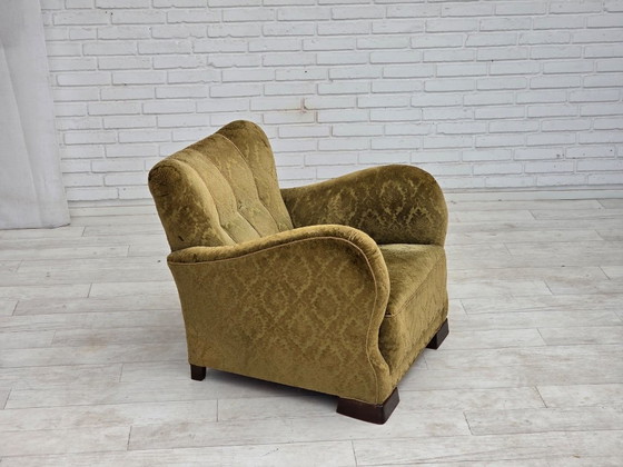 1950s, Danish Relax Chair, Furniture Velour, Oak Wood – Armchairs, Textile (photo 2 of 17)