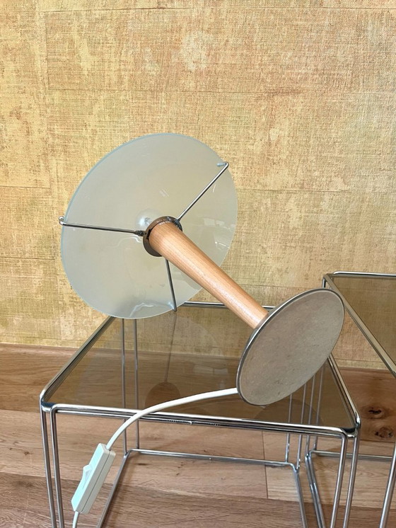 Image 1 of Par de lámparas de mesa Kvintol de Ikea – diseño escandinavo en forma de seta – cristal, madera y cromo