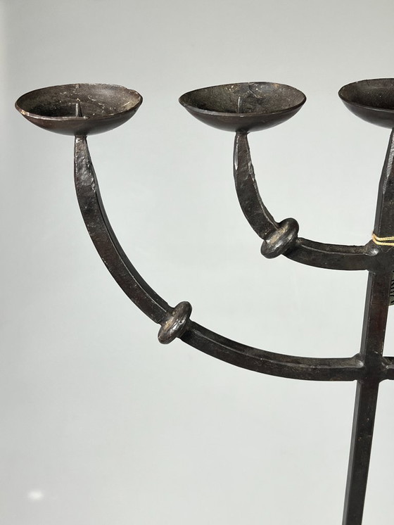 Image 1 of Vintage Brutalist XL Candlestick, Cast Iron, 5 Arms, 1950s
