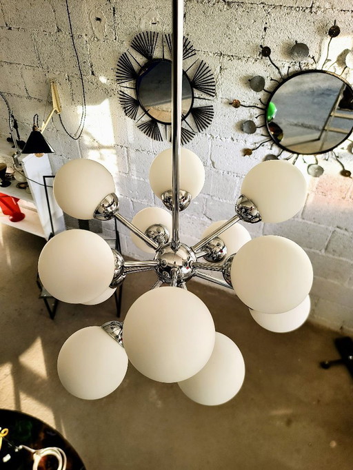 Sputnik chandelier with 12 globes - chrome 70s