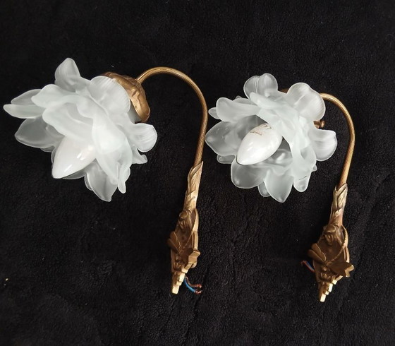 Image 1 of Art Nouveau verguld bronzen libellenwandkandelaars van Charles Ranc