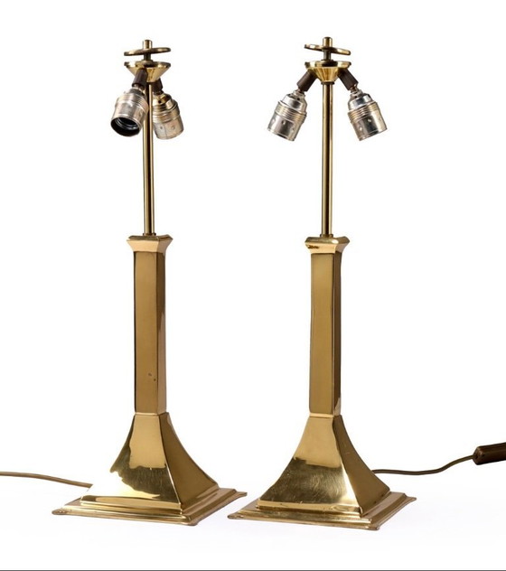 Image 1 of Par de lámparas de mesa de latón, años 70