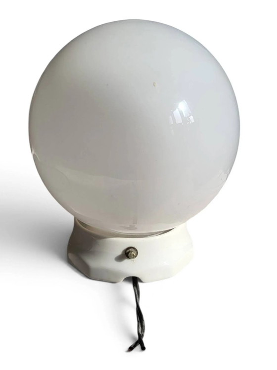 Opaline ball ceiling light, Art Deco/industrial — 1930s-1950s – Porcelain, Brass (photo 2 of 5)