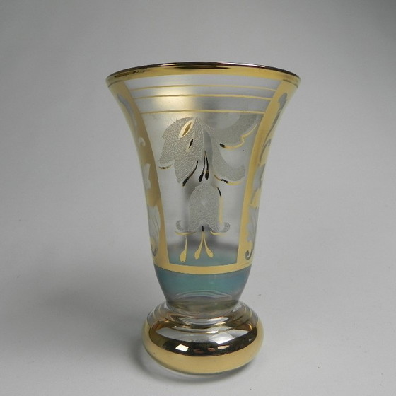 Image 1 of Glass vase with gilded decorations, Belgium, 1930s