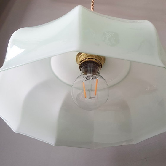 Vintage Franse Hanglamp - Pastel Groen Opaline Glas – Hanglampen (photo 11 of 16)