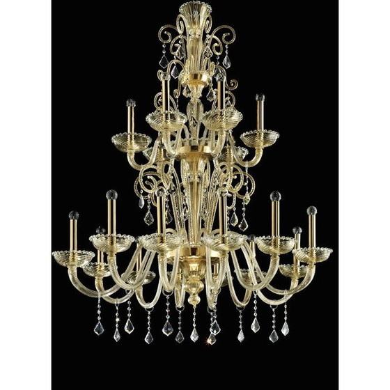 Image 1 of Prunkvoller venezianischer Kronleuchter im imperialen Stil mit goldverziertem Muranoglas