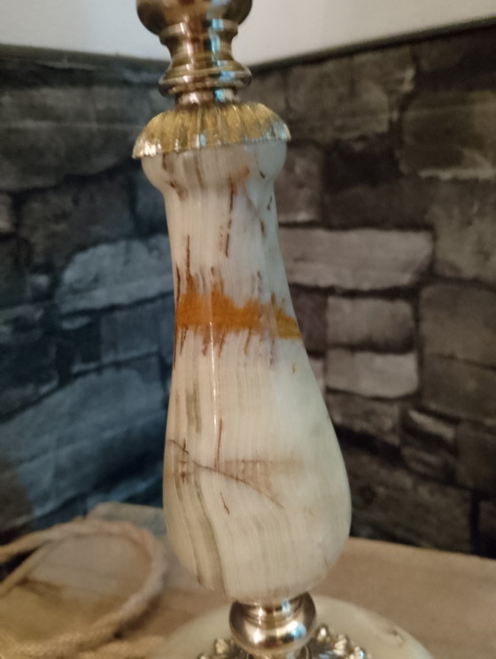 Image 1 of Lámpara neoclásica de prestigio en bronce y ónix con cable de lino trenzado, totalmente restaurada.