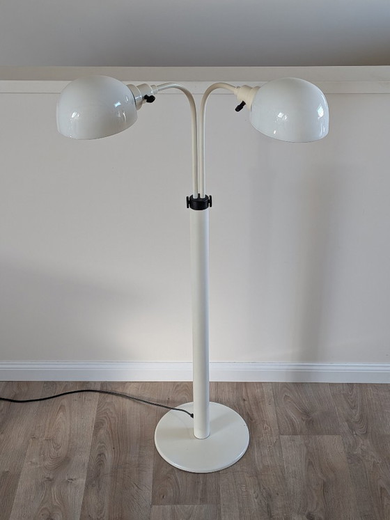 Image 1 of Vintage vloerlamp uit het ruimtetijdperk – Dubbele "paddenstoel"-vormige kappen – Nederlands design tijdperk