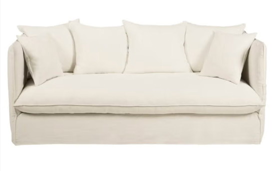 Divano letto in lino Louvain Maisons du Monde, Divani 3 posti, Tessile, Crema, Modern (foto 5 di 11)