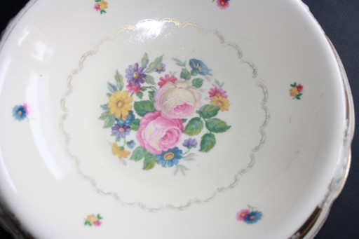 Bol Avory en porcelaine Thomas – 29 cm de diamètre, hauteur 9 cm – Décor floral et bordure dorée