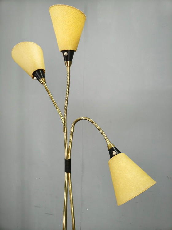 Lampada da Terra Mid-Century in Ottone a Tre Bracci Regolabili, Anni '50, Cecoslovacchia, Lampade da terra (foto 5 di 11)
