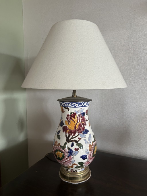 Gien earthenware lamp – “Peonies” model – Vintage

