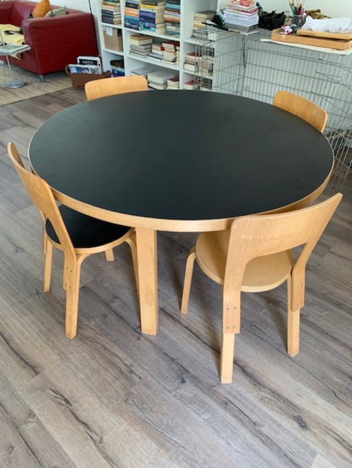 Alvar Aalto dining table with 4 sofas