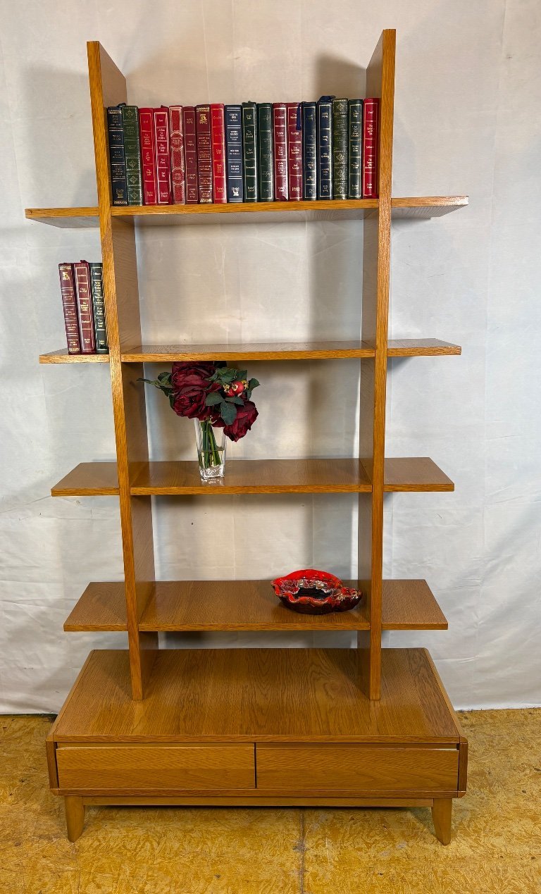 Mid Century Modern Style Teak Shelving Unit / Room Divider Scandinavian Influence A striking mid century modern style shelving
