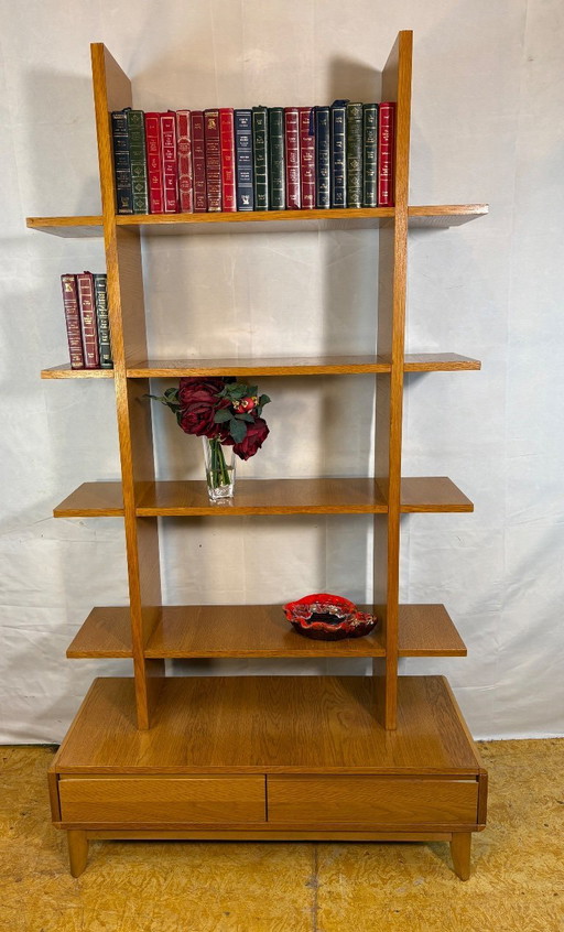 Mid Century Modern Style Teak Shelving Unit / Room Divider Scandinavian Influence  A striking mid century modern style shelving 