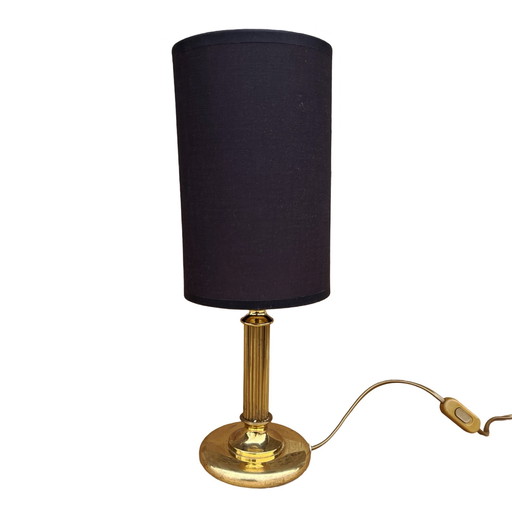 Brass Night Lamp, Table Lamp with Lampshade, Germany, 1970s