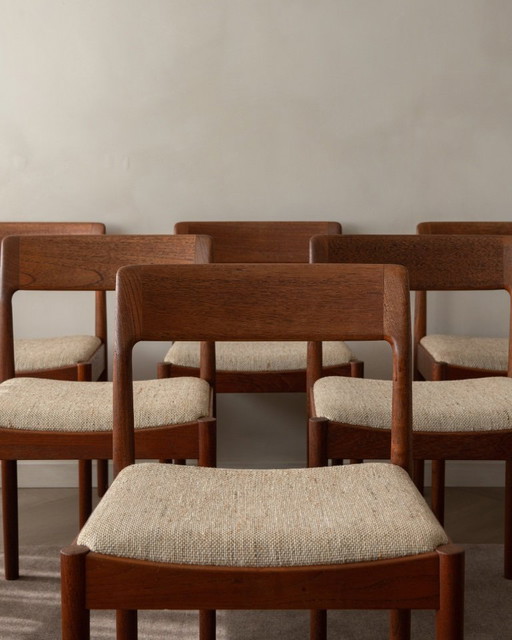 Vintage Dining Chairs by Johannes Nørgaard for Nørgaard Møbelfabrik (Set of 6) | Original Wool Upholstery | 1960s