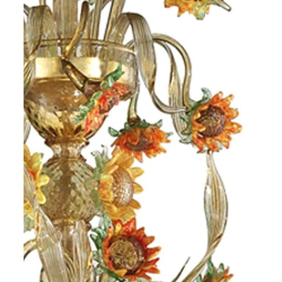 Image 1 of Künstlerischer venezianischer Kronleuchter aus Muranoglas mit Sonnenblumenmotiv