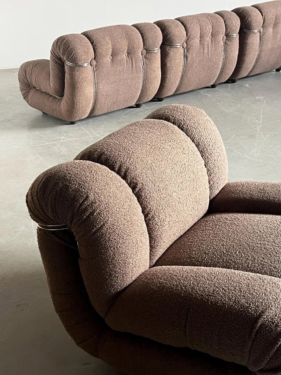 Image 1 of Moduli di seduta vintage Mimo Padova 'Velasquez' in tappezzeria boucle grigio tortora e acciaio cromato, anni '70, Italia