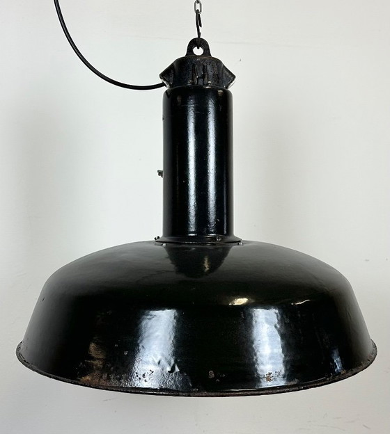 Image 1 of Industrial Black Enamel Factory Pendant Lamp with Iron Top, 1950s