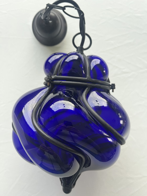 Image 1 of Lampada vetro soffiato blu Murano 