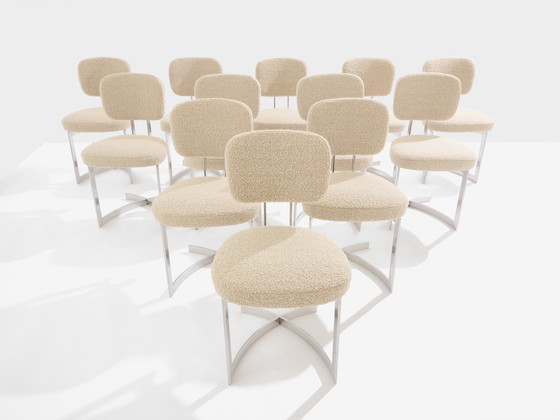 Image 1 of Paul Legeard Set van Twaalf Stoelen Roestvrij Staal Wol Bouclé 1970