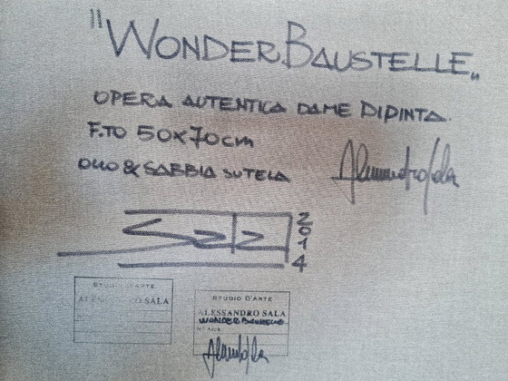 Image 1 of Surreal painting by Italian artist Alessandro Sala, hand-signed, 50x70 cm