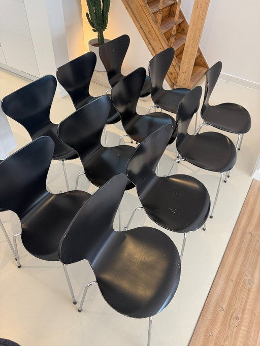 Fritz Hansen Vlinderstoelen (Modell 3107) - zwart - set van 4 / 6 / 8 / 12
